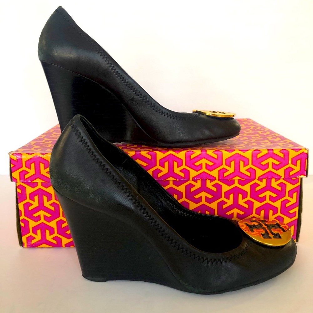 Tory Burch Sophie Wedge Black leather  7.5